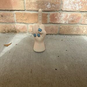Novelty Hand Gesture Decor with Blue Plaid Accents
